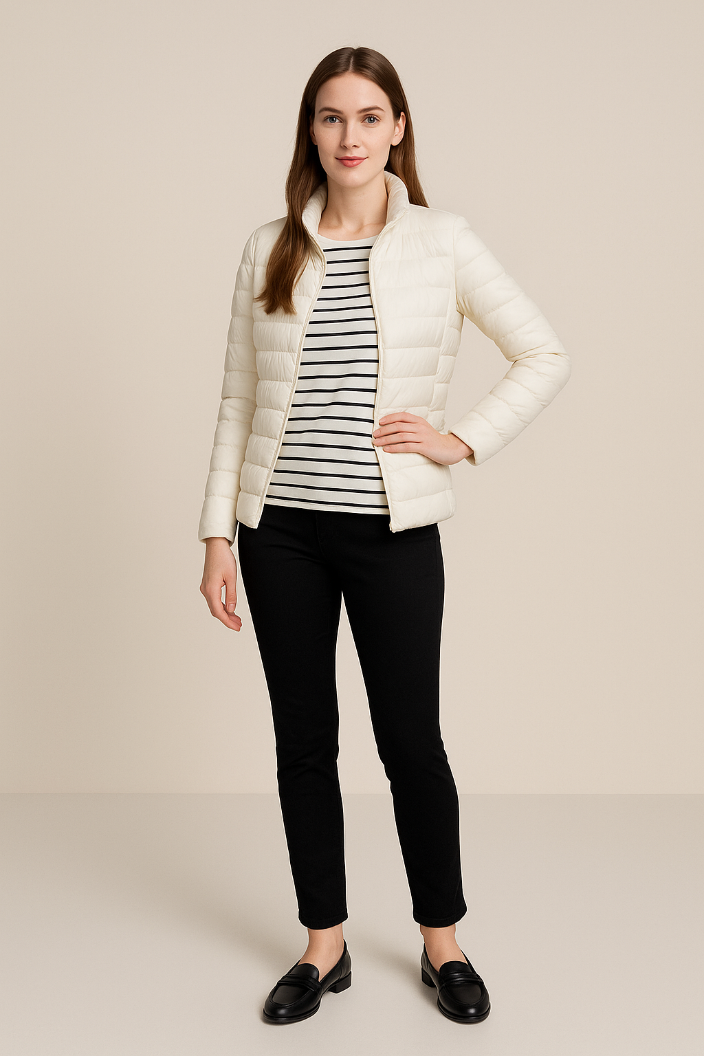 Women’s Slim Fit Quilted Down Jacket – Lightweight Warmth with Hip-Length Design